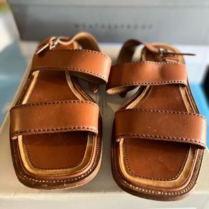 PRE-LOVED Prada brown leather slingback buckle sandals